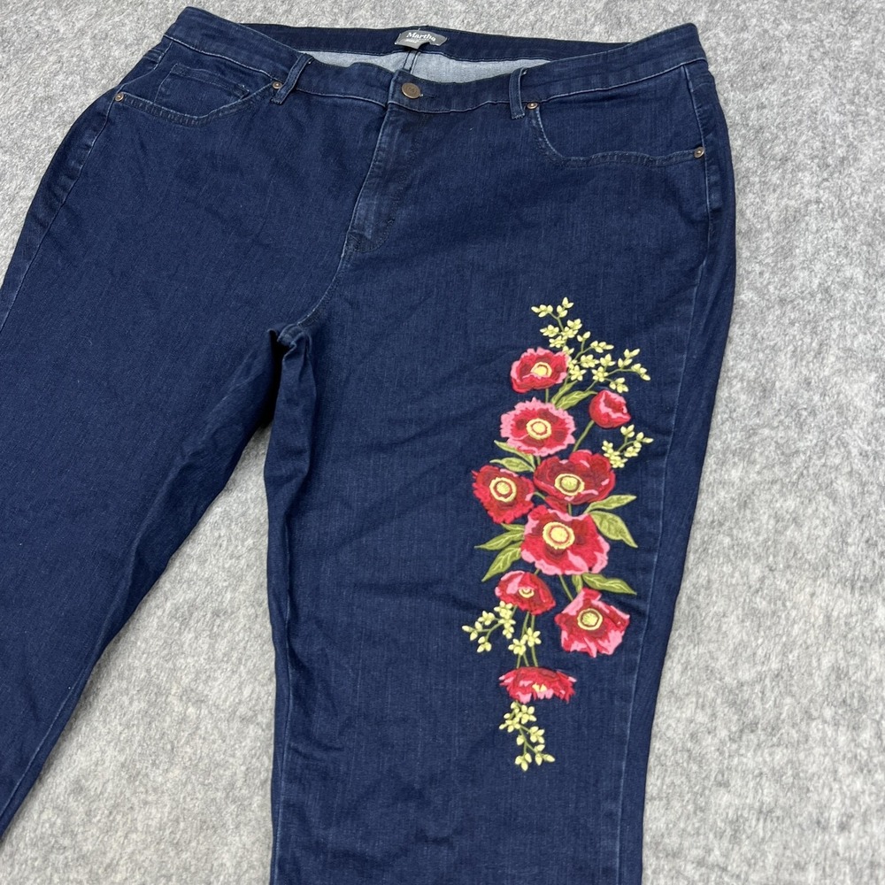 Martha Stewart Jeans Womens 22W Blue TSV Skinny High Rise Floral Embroidered - Picture 7 of 16